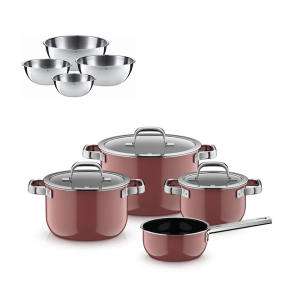  Zestaw garnków Fusiontec Mineral Pro Rose Quartz + komplet 4 misek kuchennych