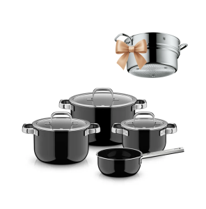 Zestaw garnków Fusiontec Mineral Pro Black + Wkład do gotowania na parze 24cm Profi Select
